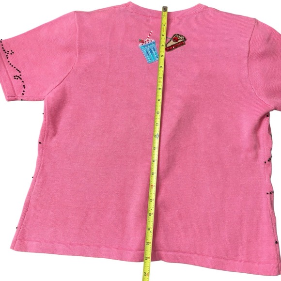JACK B QUICK Cardigan Sweater Sz M Medium Pink 50s Rock Roller Skate Beaded 90s - Picture 13 of 14